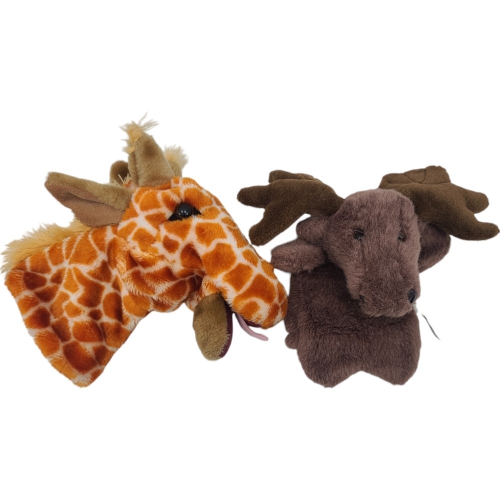 Giraffe and Moose Plush hand puppets